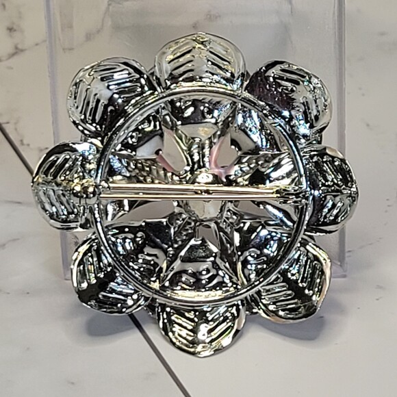 Floral Brooch pin vintage 3D pink silver rhinestones - Picture 4 of 6